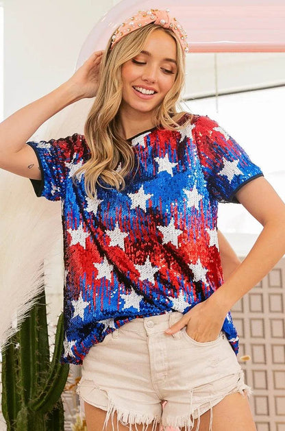 BiBi American Theme Star Pattern Sequin Top - Shop Style & More | Fresh Looks, Everyday Deals & Free Shipping