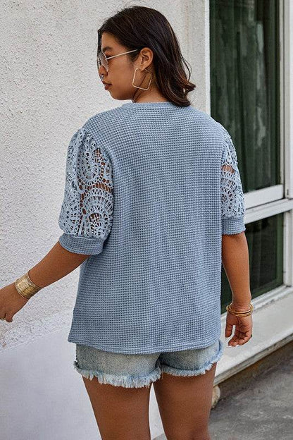 Plus Size Knit Color Block Lace Solid Fit Shirt - Shop Style & More | Fresh Looks, Everyday Deals & Free Shipping