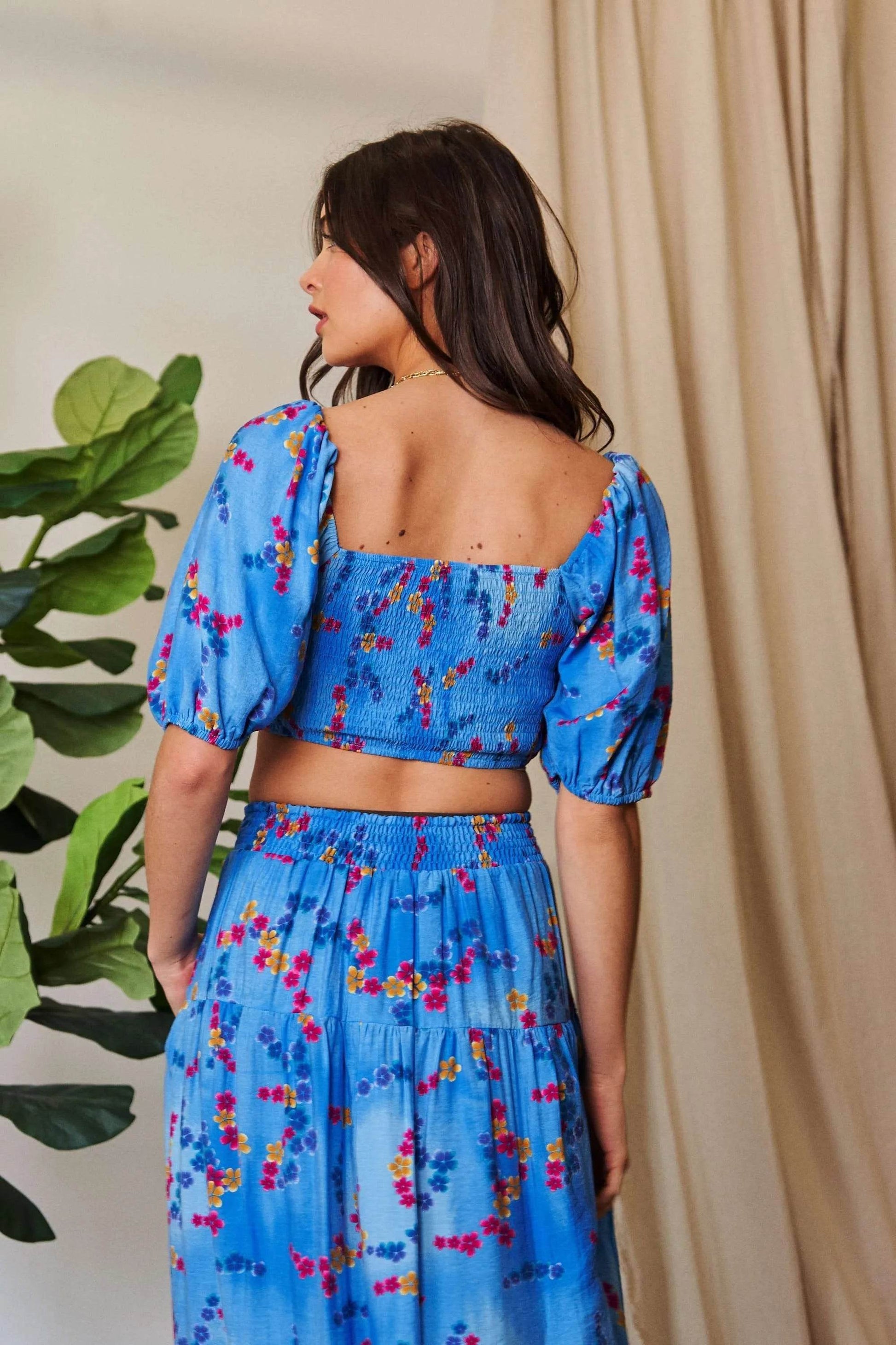 Davi & Dani Smocing Bodice Puff Short Sleeve Printed Crop Top - Shop Style & More | Fresh Looks, Everyday Deals & Free Shipping