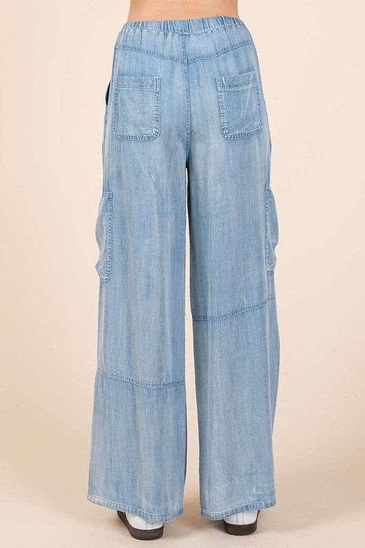 Mittoshop Washed Elastic Waist Cargo Wide Leg Pants - Shop Style & More | Fresh Looks, Everyday Deals & Free Shipping