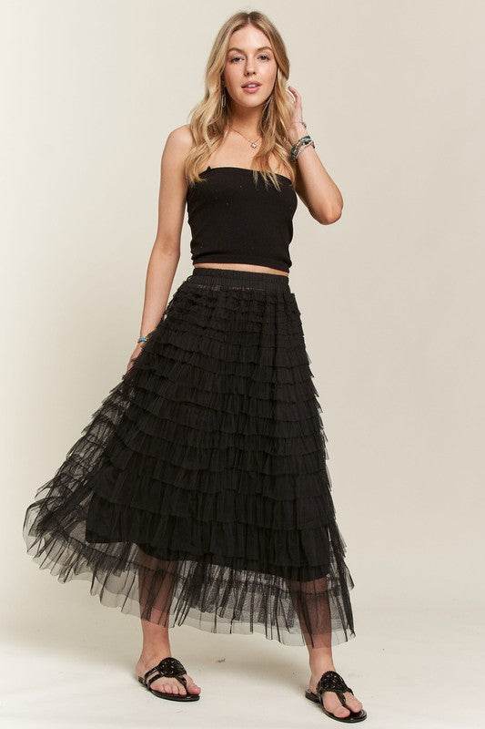 ADORA Elastic Waist Layered Mesh Midi Skirt - Shop Style & More | Fresh Looks, Everyday Deals & Free Shipping