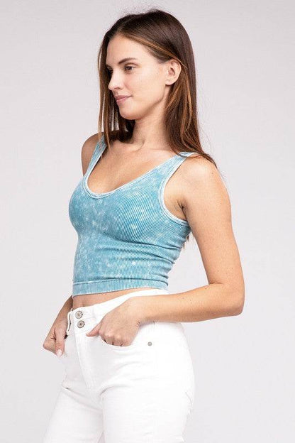 2 Way Neckline Washed Ribbed Cropped Tank Top - Shop Style & More | Fresh Looks, Everyday Deals & Free Shipping