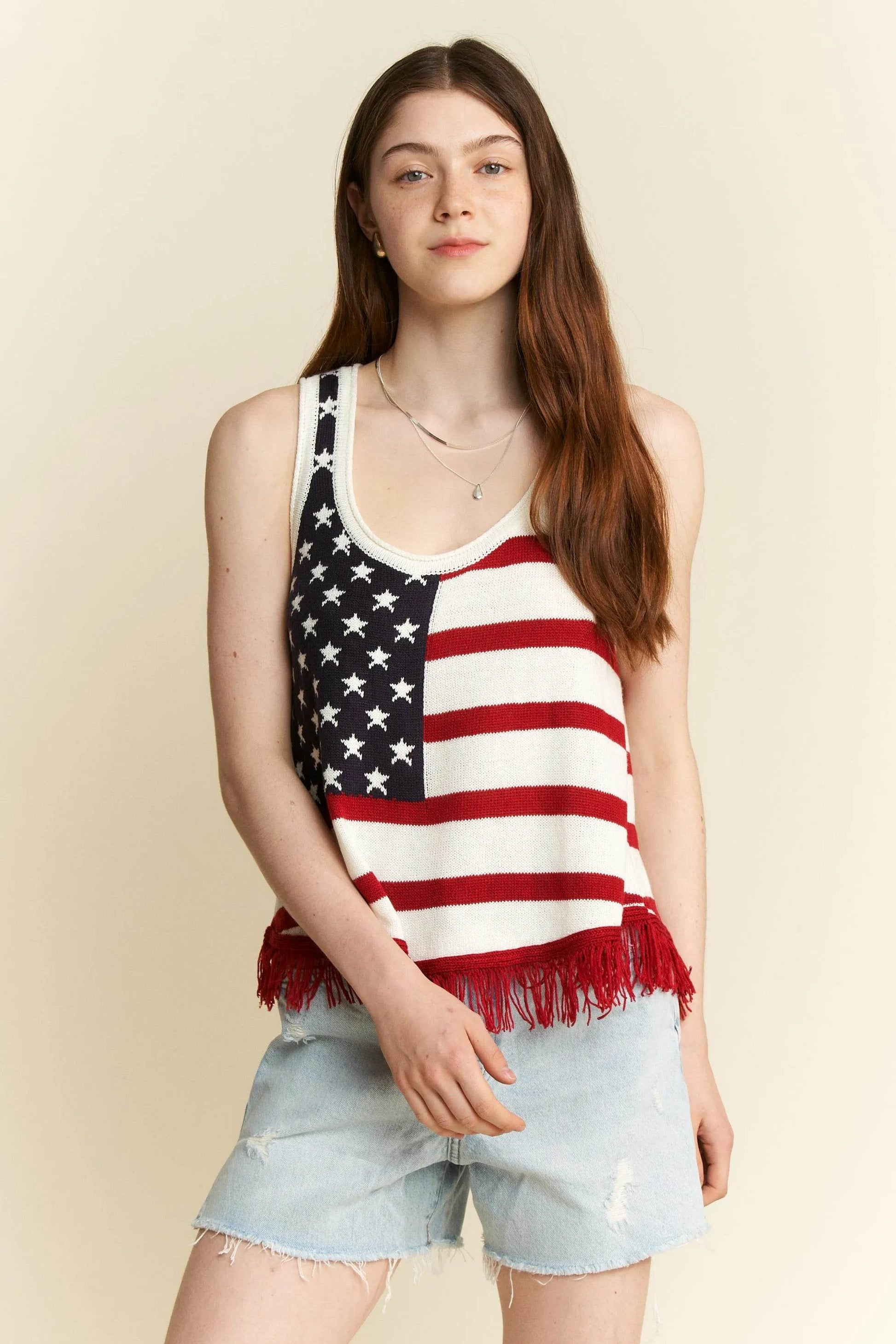 Jade By Jane Full Size American Flag Fringe Tank Top Plus Size - Shop Style & More | Fresh Looks, Everyday Deals & Free Shipping