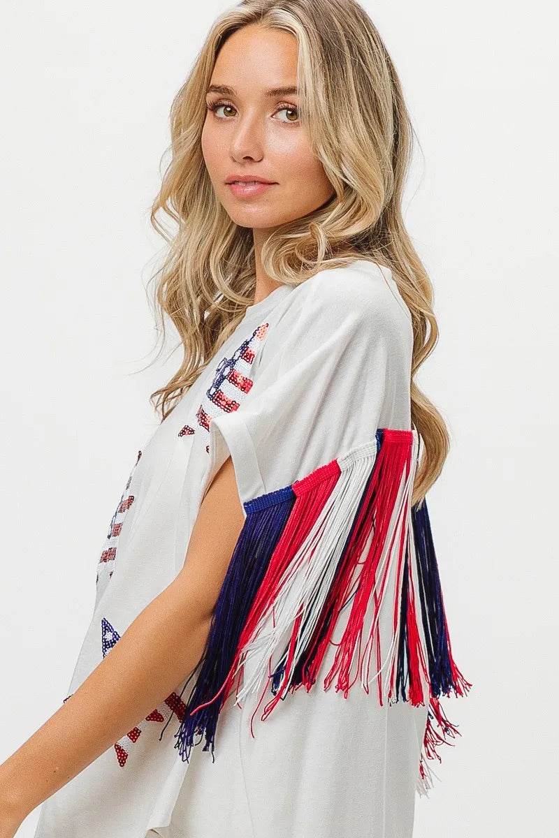 BiBi American Flag Sequin Star Fringe Top - Shop Style & More | Fresh Looks, Everyday Deals & Free Shipping