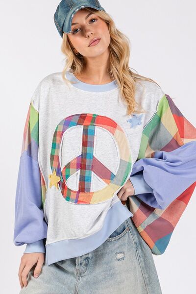 SAGE + FIG Contrast Peace Patch Dropped Shoulder Sweatshirt Hoodies & Sweaters