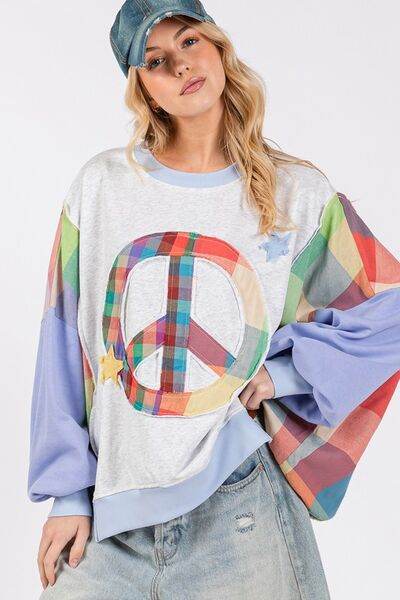 SAGE + FIG Contrast Peace Patch Dropped Shoulder Sweatshirt - Shop Style & More | Fresh Looks, Everyday Deals & Free Shipping