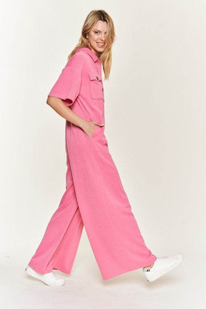 Basic Collar Shirt Wide leg Jumpsuit - Shop Style & More | Fresh Looks, Everyday Deals & Free Shipping