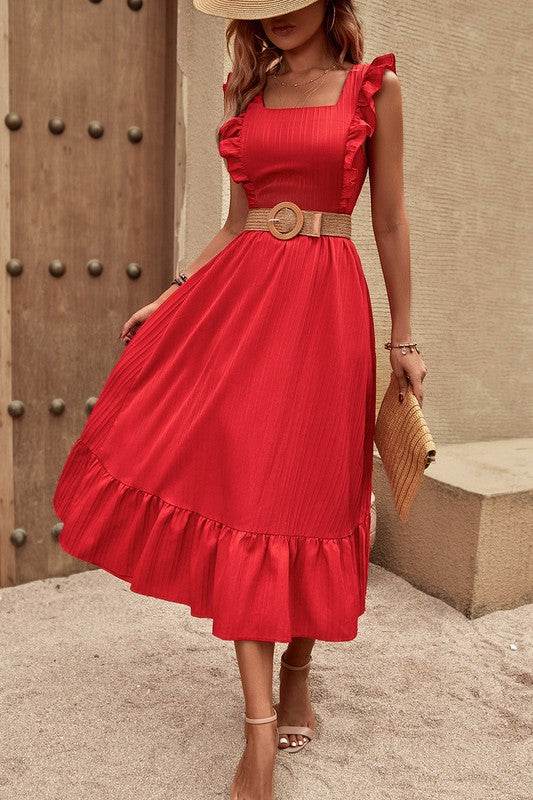 Sleeveless Ruffle Cross Open Back Knot Fit Dress - Shop Style & More | Fresh Looks, Everyday Deals & Free Shipping
