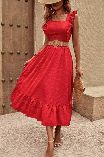 Sleeveless Ruffle Cross Open Back Knot Fit Dress - Shop Style & More | Fresh Looks, Everyday Deals & Free Shipping