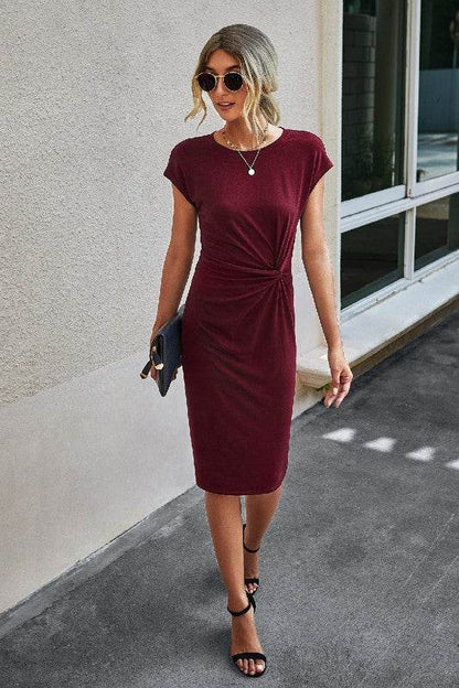 Solid Crewneck Short Sleeve High Waisted Fit Midi - Shop Style & More | Fresh Looks, Everyday Deals & Free Shipping