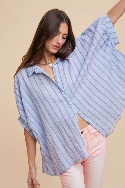 Annie Wear Striped Button Up Half Sleeve Shirt - Shop Style & More | Fresh Looks, Everyday Deals & Free Shipping