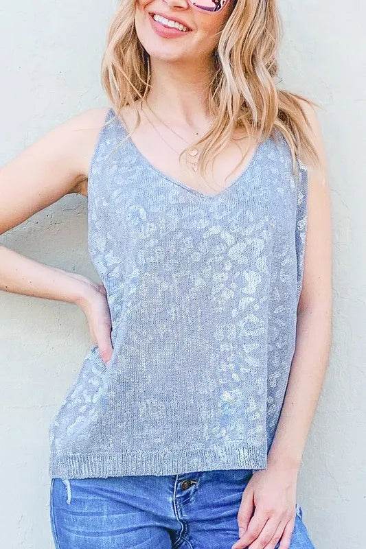 And The Why Leopard Foil Print Sleeveless Sweater Top - Shop Style & More | Fresh Looks, Everyday Deals & Free Shipping
