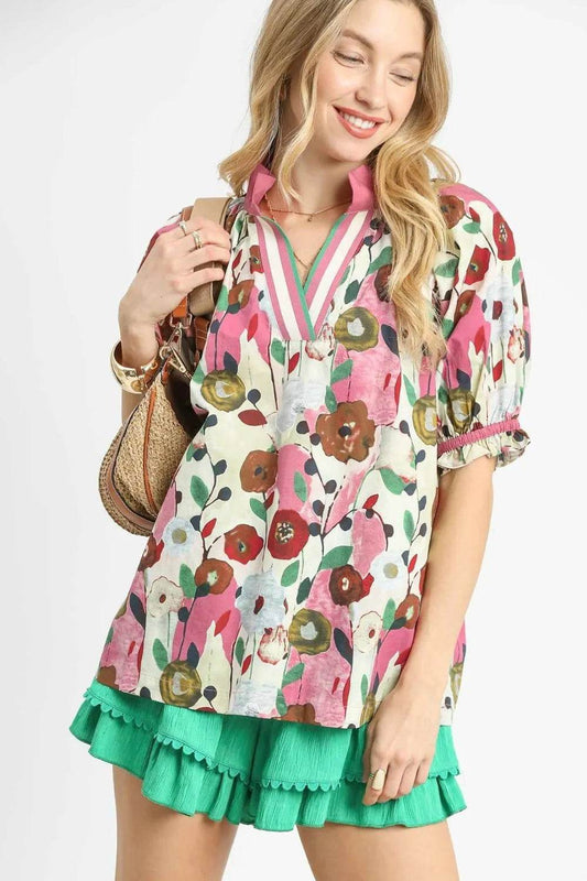 Umgee Floral Print Puff Sleeve Oversized Blouse - Shop Style & More | Fresh Looks, Everyday Deals & Free Shipping