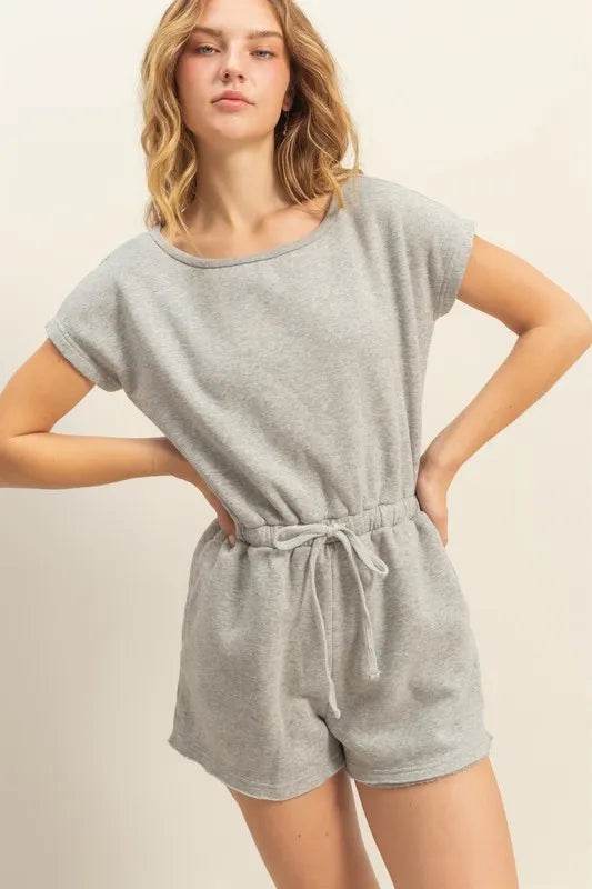 HYFVE Round Neck Short Sleeve Drawstring Waist Romper - Shop Style & More | Fresh Looks, Everyday Deals & Free Shipping