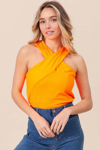 BiBi Rib Knit Cross Neck Banded Top - Shop Style & More | Fresh Looks, Everyday Deals & Free Shipping