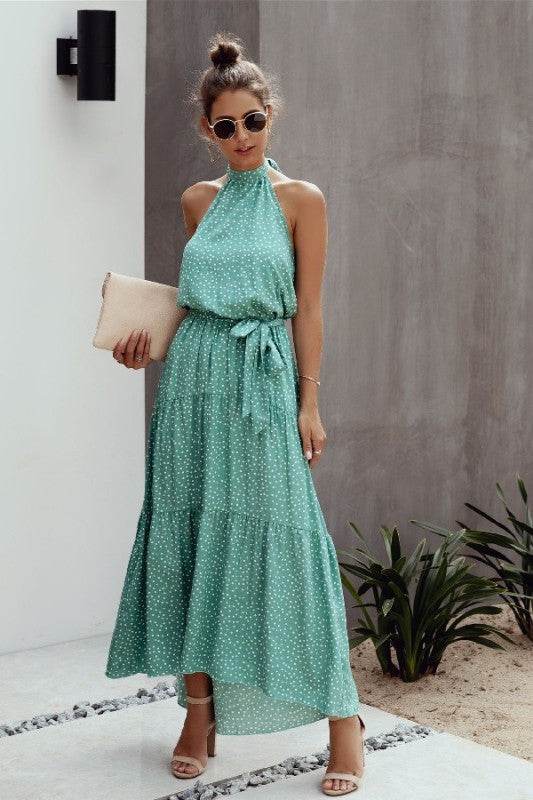 Tie Back Polka Dot Ruffle Hem Halter Dress - Shop Style & More | Fresh Looks, Everyday Deals & Free Shipping