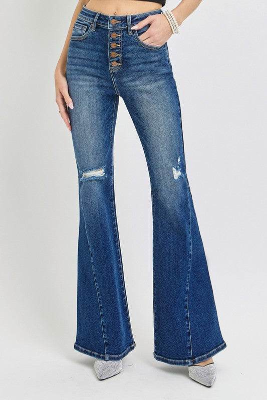 RISEN Distressed Button-Fly Flare Jeans - Shop Style & More | Fresh Looks, Everyday Deals & Free Shipping