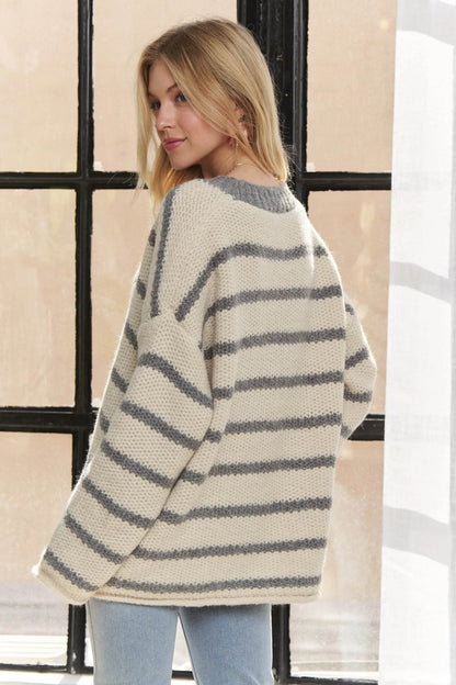 ADORA Horizontally Striped Button Up Cardigan - Shop Style & More | Fresh Looks, Everyday Deals & Free Shipping