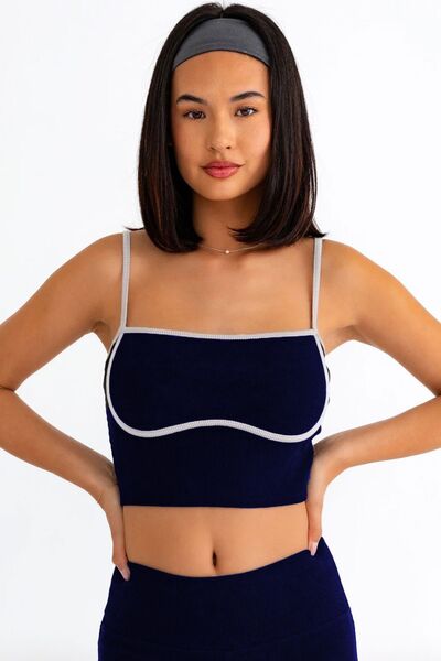 Le Lis Ribbed Crop Cami and High Waist Brushed Leggings Set Navy Cream Activewear Sets