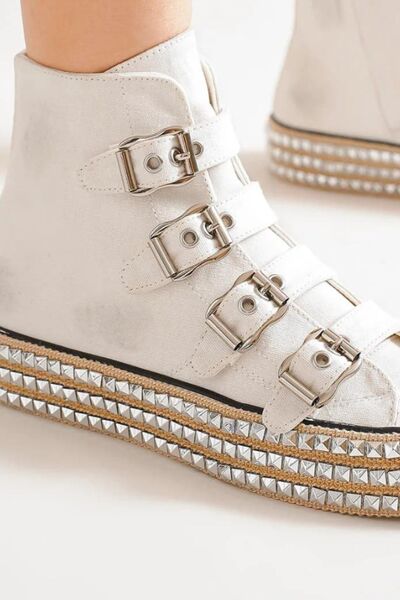 Beast Fashion Multi-Buckle Straps Studded Platform Sneakers Sneakers