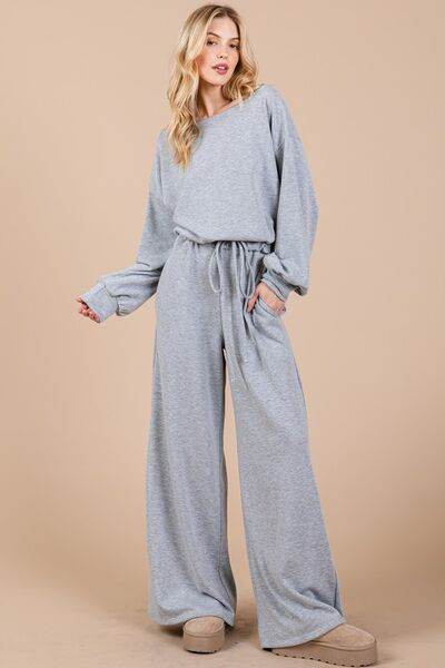 Ces Femme Boat Neck Long Sleeve Jumpsuit with Drawstring Detail - Shop Style & More | Fresh Looks, Everyday Deals & Free Shipping