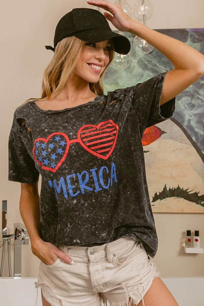BiBi 4th Of July Theme Mineral Washed Laser Cut Top - Shop Style & More | Fresh Looks, Everyday Deals & Free Shipping