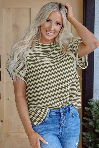 Abby Stripe Textured Side Slits Top - Shop Style & More | Fresh Looks, Everyday Deals & Free Shipping