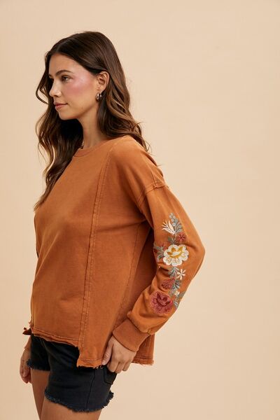 Annie Wear Embroidered Long Sleeve French Terry Top Hoodies & Sweaters