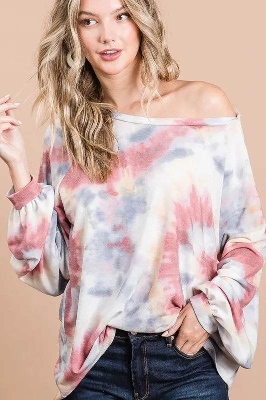 BiBi Tie Dye Print Terry Top With Puff Sleeves - Shop Style & More | Fresh Looks, Everyday Deals & Free Shipping