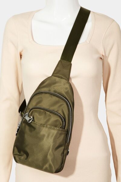 Fame Solid Color Nylon Sling Bag Olive Brown One Size Bags