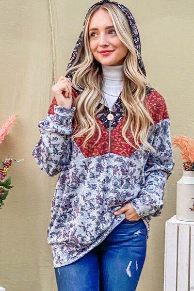 And The Why Printed Half Zip Up Long Sleeve Hoodie - Shop Style & More | Fresh Looks, Everyday Deals & Free Shipping