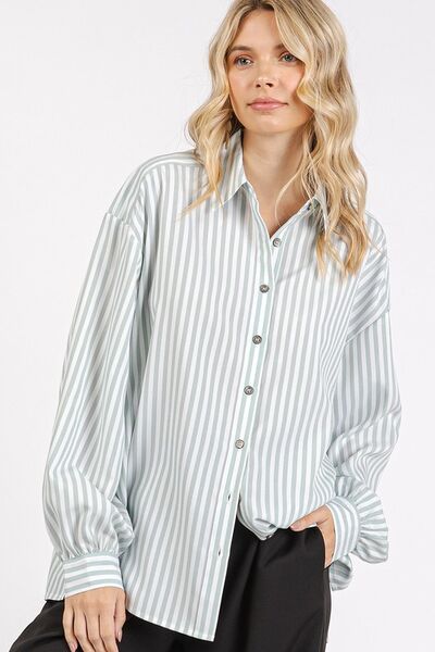 Mittoshop Button Down Striped Long Sleeve Shirt Blouses