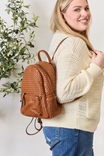 SHOMICO PU Leather Woven Backpack Bags