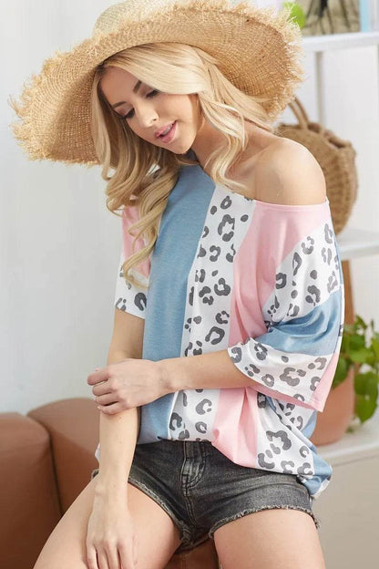 BiBi Leopard Stripe Printed French Terry Oversized Top - Shop Style & More | Fresh Looks, Everyday Deals & Free Shipping