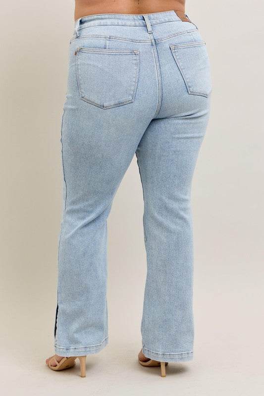 Judy Blue Full Size Tummy Control Vintage Wash Side Slit Slim Boot Jeans Plus Size - Shop Style & More | Fresh Looks, Everyday Deals & Free Shipping