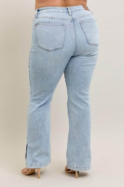 Judy Blue Full Size Tummy Control Vintage Wash Side Slit Slim Boot Jeans Plus Size - Shop Style & More | Fresh Looks, Everyday Deals & Free Shipping