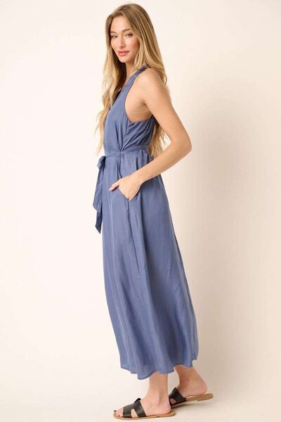 Mittoshop Cross Back Belted V Neck Tank Maxi Dress Casual Dresses