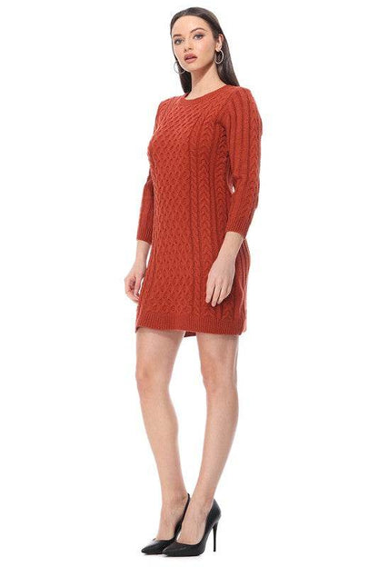 Round Neck Cable Knit Long Sleeve Sweater Dress - Shop Style & More | Fresh Looks, Everyday Deals & Free Shipping