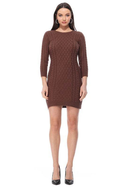 Round Neck Cable Knit Long Sleeve Sweater Dress - Shop Style & More | Fresh Looks, Everyday Deals & Free Shipping