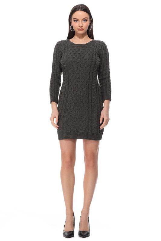 Round Neck Cable Knit Long Sleeve Sweater Dress - Shop Style & More | Fresh Looks, Everyday Deals & Free Shipping