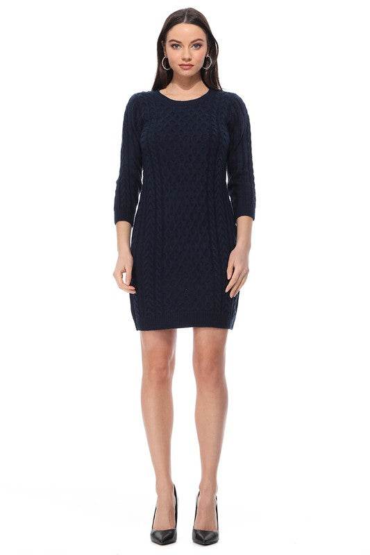 Round Neck Cable Knit Long Sleeve Sweater Dress - Shop Style & More | Fresh Looks, Everyday Deals & Free Shipping
