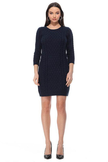 Round Neck Cable Knit Long Sleeve Sweater Dress - Shop Style & More | Fresh Looks, Everyday Deals & Free Shipping