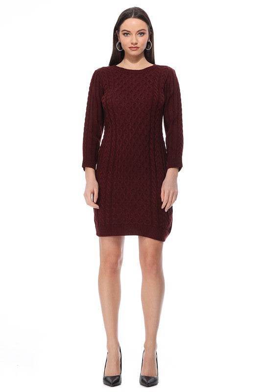 Round Neck Cable Knit Long Sleeve Sweater Dress - Shop Style & More | Fresh Looks, Everyday Deals & Free Shipping