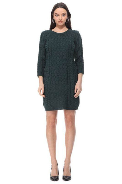 Round Neck Cable Knit Long Sleeve Sweater Dress - Shop Style & More | Fresh Looks, Everyday Deals & Free Shipping