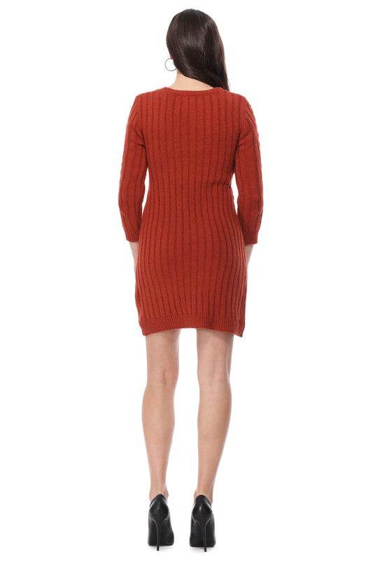 Round Neck Cable Knit Long Sleeve Sweater Dress - Shop Style & More | Fresh Looks, Everyday Deals & Free Shipping