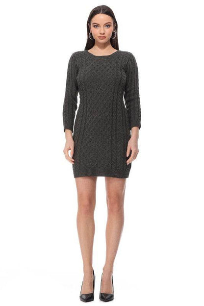 Round Neck Cable Knit Long Sleeve Sweater Dress - Shop Style & More | Fresh Looks, Everyday Deals & Free Shipping