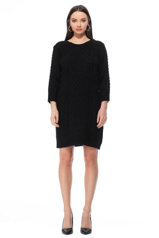 Round Neck Cable Knit Long Sleeve Sweater Dress - Shop Style & More | Fresh Looks, Everyday Deals & Free Shipping