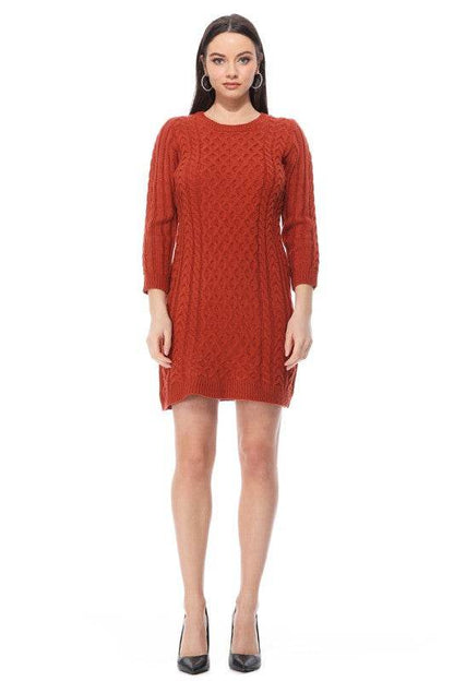 Round Neck Cable Knit Long Sleeve Sweater Dress - Shop Style & More | Fresh Looks, Everyday Deals & Free Shipping