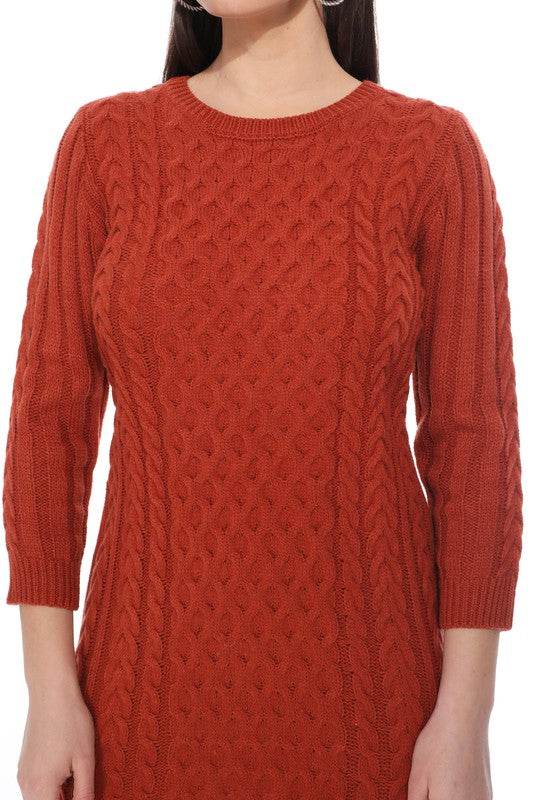 Round Neck Cable Knit Long Sleeve Sweater Dress - Shop Style & More | Fresh Looks, Everyday Deals & Free Shipping