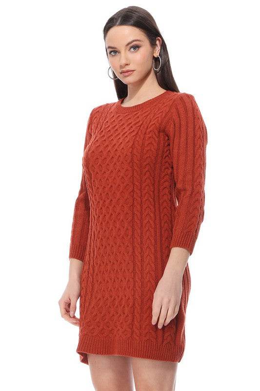 Round Neck Cable Knit Long Sleeve Sweater Dress - Shop Style & More | Fresh Looks, Everyday Deals & Free Shipping